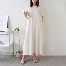 [바보사랑] 여자 라운드 박시 루즈핏 마실룩 반팔 롱 원피스[옷자락]
