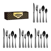 20PC 스테인리스 나이프 거울 광택 양식기 세트 골든 컬러 스테이크 정교한 칼, Black