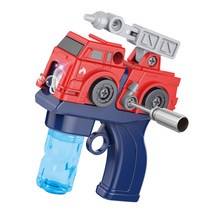 반자동 DIY 버블건 + 용액 소방차 비행기 다이노 자동 비눗방울 총, 소방차 버블건