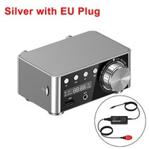 헤드폰앰프 미니 프리 휴대용 앰프 50w + 50w 블루투스 디지털 hifi 스테레오, EU 플러그가있는 실버