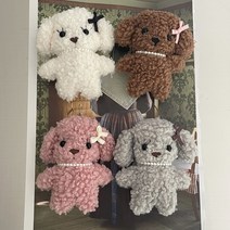 [마이지호] 진주목걸이 리본 푸들 강아지 그립톡 귀여운 인형 스마트톡, 브라운
