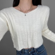 남심저격 앙고라 브이넥 브이라인 니트 크롭 긴팔 니트 데일리