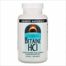 Source Naturals 소스 내츄럴스 베타인 염화수소 펩신 Betaine HCl 650mg 180정