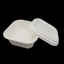 지이팩 - 친환경 펄프 종이도시락 샐러드 파스타 요거트 포케 카페 배달 포장 일회용 용기 정사각형 화이트 (50개) 뚜껑 포함