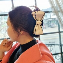 바이진주리본 세라 왕리본 올림머리 헤어 집게핀 업스타일 왕집게핀, 화이트 White