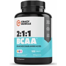 Crazy Muscle Crazy Muscle BCAA 알약 완벽한 2:1:1 분지쇄 아미노산 보충제 - 알약 당 BCAA 1000mg (캡슐보다 우수) - 120정, 120 Count (Pack of 1)
