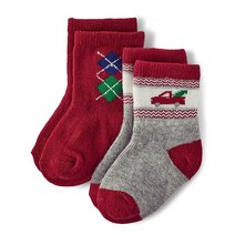 Gymboree 남아 및 유아용 크루 양말 2팩 홀리데이 트럭