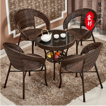 야외 야외용 테라스 베란다 카페 티 테이블 정원 옥상 홈포차 라탄 쇼파 의자 세트, M