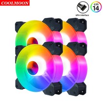 호환 쿨러 컴퓨터 PC 부품 Coolmoon 12V 6Pin RGB 팬 120mm 140mm 케이스 냉각 방열판 소산 게임 냉각기 섀시 액세서리, [04] 4pcs, [01] Coolmoon 6Pin RGB, [01] Default