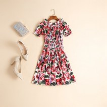 공주원피스 거물급 패션쇼 봄 여름 우아한 오픈숄더 밴딩웨스트 레인보우 mottled colors 바캉스룩 4874875066