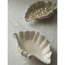 빈티지그릇 디자인 플레이트 조개모양 화이트 세라믹, 1개