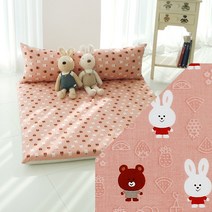 찬미디자인 1인 특가형 롱쿠션+대방석세트 (평일12시까지당일발송), 토끼와곰 핑크