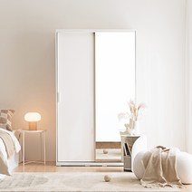 레이디가구 이안 빅 슬라이딩 거울 옷장 1200 행거형, C형, 화이트도어