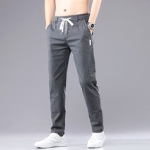 봄 여름 남성 캐주얼 바지 코튼 단색 무지 슬림 Drawstring 탄성 허리 클래식 카키 그레이 얇은 조깅