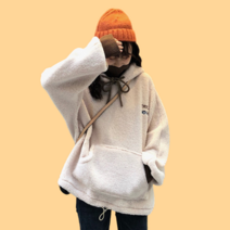 10대 여성 후드 티셔츠 가을 겨울 오버핏 후리스 코디