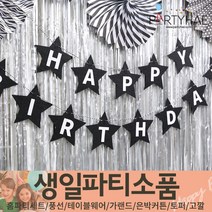 (주)파티해 생일파티 장식용품1 A-C - 홈파티세트 가랜드 은박커튼, B08_펠트스타생일가랜드-블랙