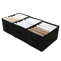 Qozary 3팩 7칸 청바지 옷장 의류 정리함 세탁 가능한 접이식 및 보관 상자 바지 티셔츠 침실 서랍 칸막이용 캐비닛 분리, 17.32 x11.81 x9.84, Black