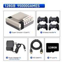 비디오게임기레트로 슈퍼 콘솔 X 큐브 미니/TV 비디오 게임 PSP/PS1/DC/N64 WiFi HD 출력 117000 + 내장 50, 04 미국, 06 CUBE-128G-706W-4