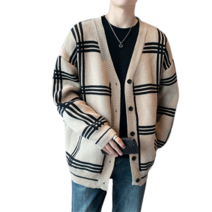 꽃소담 남자 봄가을 패션 체크 니트 가디건 M941