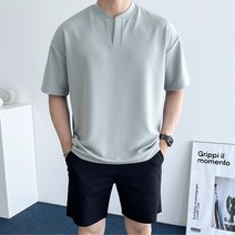 데일트 남자 여름 오버핏 브이넥 헨리넥 반팔티