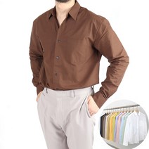 원포켓 스탠다드 핏 컬러풀 엘루이 카라 긴팔 봄 가을 셔츠 (12color/ 브라운)