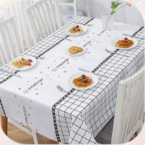 JJNB 북유럽풍 6인용 방수 테이블 식탁보 137cm x 180cm, 영문화이트