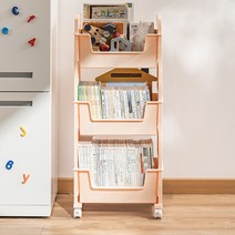 지아나 다용도 이동식 트롤리 책꽂이 북카트 수납함 3단, 핑크