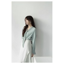 WZC 봄가을 남방 셔츠 정장 블라우스 무지 스카프 넥타이 빅사이즈 긴팔 여성상의 4컬러