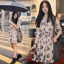 플라워 원피스 소녀스러움 셔링 청순 봄 여성 쉬폰