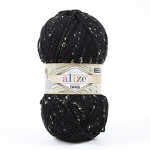 [앵콜스] 알리제 알파카트위드 100g 세련된 트위드 무늬 목도리실, 60 블랙 땡땡(낱개)