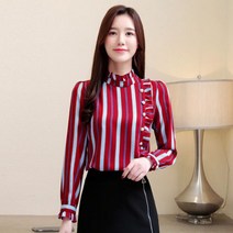 가바바 여성 블라우스 고품격 스트라이프 진주장식 겨울 오피스룩 블라우스 G27428
