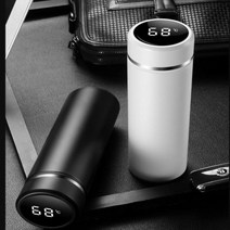 온도표시 LED 거름망 텀블러 보온 보냉 건전지전원 460ml, 레드