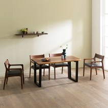 장인가구 에픽 로즈우드 우드슬랩 식탁 4인세트(의자형)(착불), 엔틱브라운