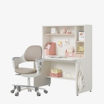 한샘 티오 그로우 전면책상 일반형 4단 120x75cm+링고S 고정중심봉DIY발받침, 책상_화이트+파우더핑크_의자_핑크(M)
