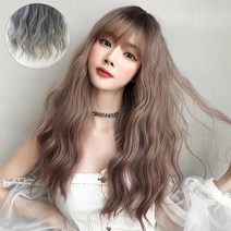 Routop 통가발 긴머리 여성 웨이브 시뮬레이션 머리 4가지 컬러 가발 케어셋트 서비스, 1개, 그러데이션 그레이 블루