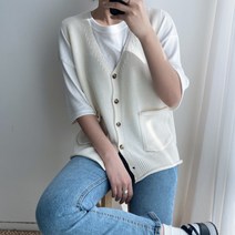 오오엘 간절기 여성 깔끔 양포켓 옆트임 베스트 니트 나인스포켓조끼