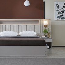 호텔침대 모나코 편백나무 아트월 조명침대 QK + 협탁패널1, 연그레이