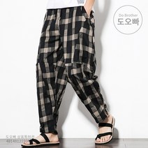 도오빠 하렘 바지 배기 팬츠 남성 봄 가을 긴바지 남자 면 캐주얼 데일리 편한 체크 간절기 패션 홈웨어 컴포트 20대 30대 루즈핏 빅사이즈 5XL까지 남자바지 남자하렘바지