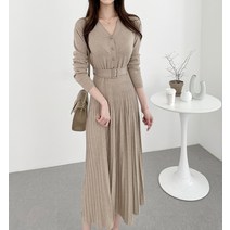 휴드 쉬블러 브이넥 허리라인 니트 원피스 2COLOR