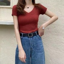 야오야오 데일리 브이넥 골지 반팔티