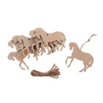 shangren 10 조각 나무 말 모양 잘라 장식 장식 장식 태그 문자열