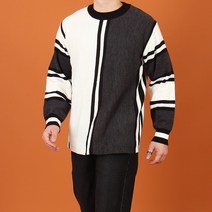 WKG 남자 빅사이즈 트리플 스트라이프 라운드 니트