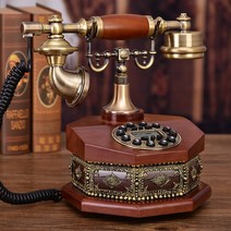 정품 원목 앤티크 전화기 가정용 유럽식 빈티크 전화기 받침대 구식 전화기 사무용 전화기, 03. 레귤러 재질끈-전자싱글