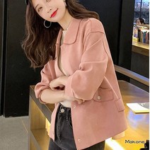 Makone 여성 봄 가을 카라넥 긴팔 숏기장 자켓 점퍼