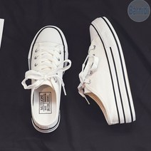 7cm 블랙 캔버스 뮬 키높이 블로퍼 운동화 스니커즈 통굽