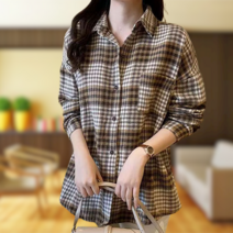 두봄 여성용 복고 체크 셔츠 루즈핏 모직 체크 AKX15039