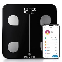 INEVIFIT 스마트 체지방 저울 고정밀 블루투스 디지털 욕실 체성분 분석기 무제한 사용자를 위한 체중 체지방 물 근육 내장 지방 및 뼈 질량 측정(블랙), Black