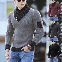 남자머슬핏니트 남성용 니트 넥워머 슬림 긴소매 목도리 카라, 305A-1-DDS303 블랙