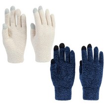 DANMY 여성용 겨울 따뜻한 터치스크린 장갑 성인용 터치 스크린 플리스 안감 니트 스키 울 장갑, 2pair - Beige & Navy