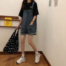 여자 점프수트 멜빵 바지 점프슈트 데님 오버올 반바지 일체형